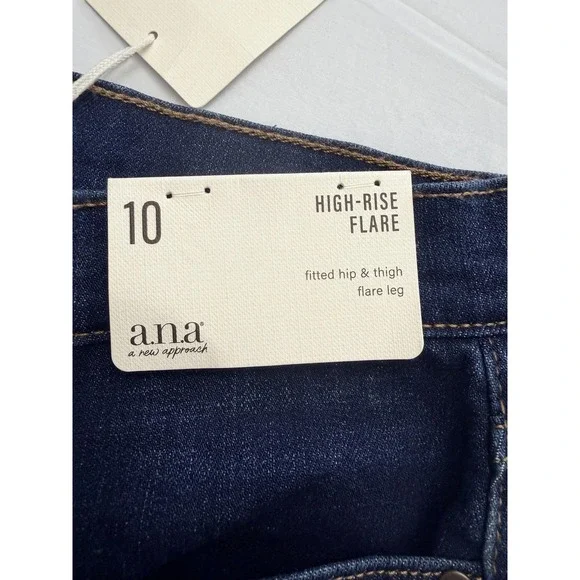 A.n.a High-Rise Flare Jeans Womens 10 Blue Dark Wash Stretch Slim 31x32 - Picture 6 of 11